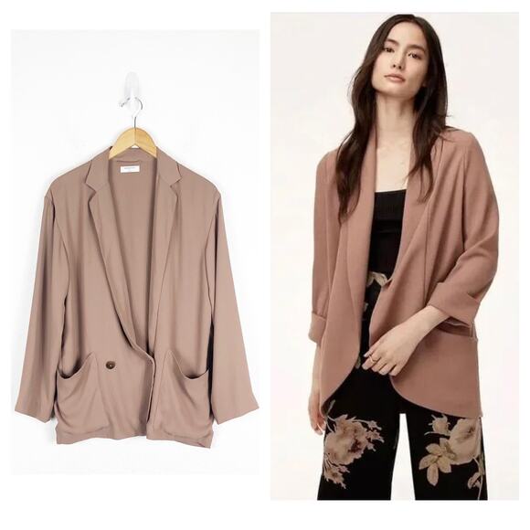 Aritzia Babaton Maeve Blazer Cardigan Small Brown Draped Oversized Button - Picture 1 of 11
